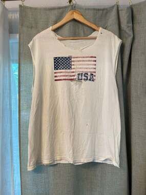 Vintage Distressed American Flag USA Graphic Muscle Tee Tank Top